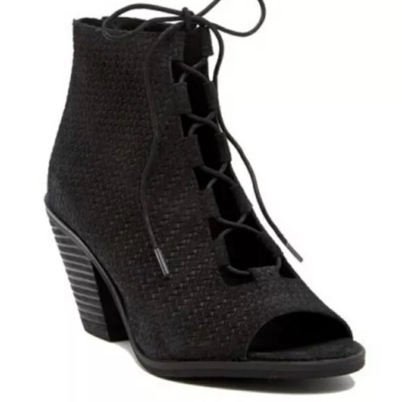 EILEEN FISHER Black Suede Booties With Block Heel & Peep Toe Size 8.5 - Picture 1 of 8